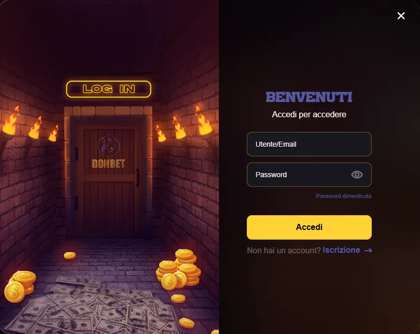 Modulo di login Donbet su desktop